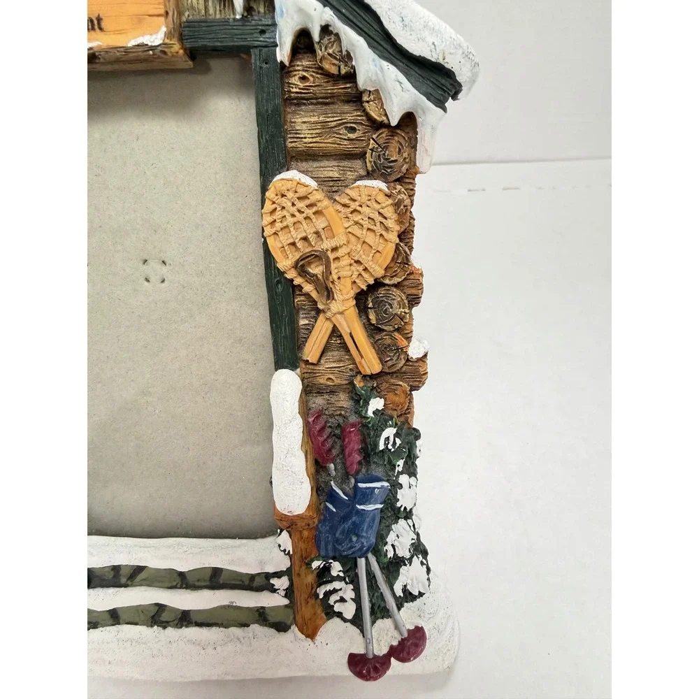 Vintage 1999 FIGI Graphics Stowe Vermont Ski Cabin Log Lodge Picture Frame 4x6